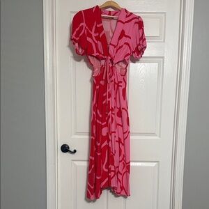 FARM Rio Red and Pink cashews Patterned Dress